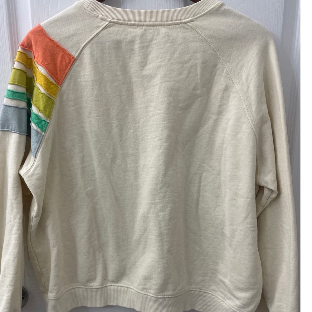 By Together Cream Rainbow Stripe Raglan Sweatshirt Pullover Women's S Boho Comfy - Picture 4 of 9